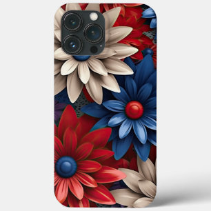 PATRIOTTISCHE ROOD WIT BLAUW AMERIKAANSE BLOEMEN iPhone 13 PRO MAX HOESJE