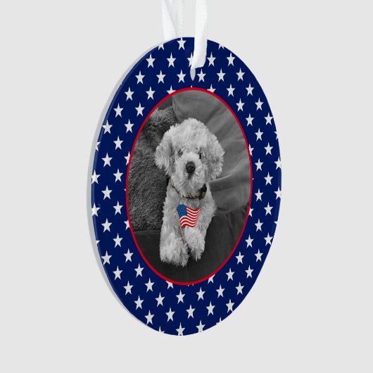 Patriottische Rood Wit Blauw Fotonaam DATUM Aanden Ornament (voorkant)