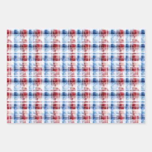 Patriottische Rood Wit Blauw Plaid Complementaire Inpakpapier Vel (Voorkant 3)