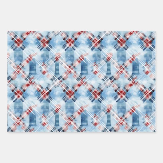 Patriottische Rood Wit Blauw Plaid Complementaire Inpakpapier Vel (Voorkant 2)