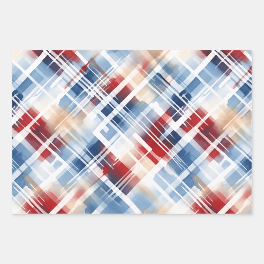 Patriottische Rood Wit Blauw Plaid Complementaire Inpakpapier Vel (Voorkant)