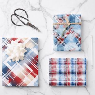 Patriottische Rood Wit Blauw Plaid Complementaire  Inpakpapier Vel