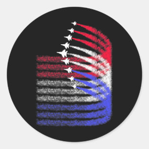 Patriottische Rood Wit Blauw USA Flag Fighter Jets Ronde Sticker