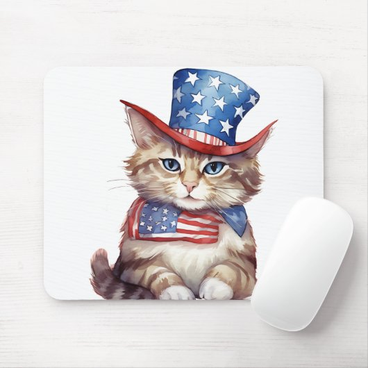 PATRIOTTISCHE ROOD WIT BLAUW WATERVERF KITTY CAT MUISMAT (Met muis)