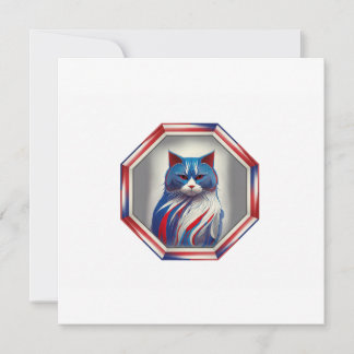 Patriottische Rood Wit & Blauwe Kat In Frame Kaart