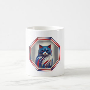 Patriottische Rood Wit & Blauwe Kat In Frame Koffiemok