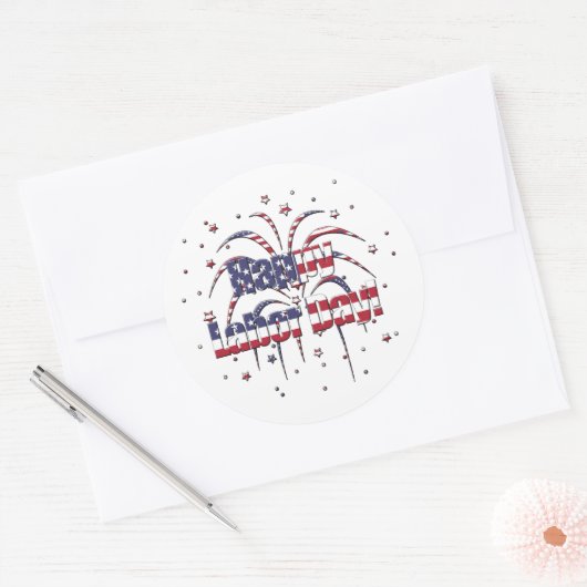 Patriottische Rood Wit en Blauw Happy Labor Day Ronde Sticker (Envelop)