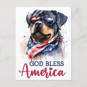 Patriottische Rottweiler, God Bless America Ansich Briefkaart