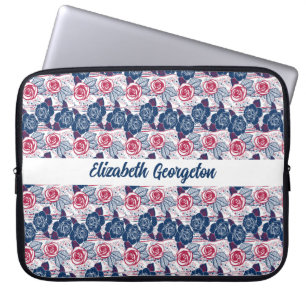 Patriottische rozen sterren - rood wit blauw laptop sleeve