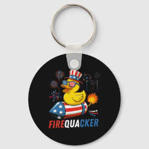 Patriottische rubberen eend vuurwerk Usa-vlag Grap Sleutelhanger