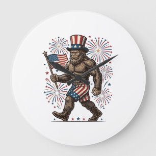 Patriottische Sasquatch-Vuurwerk Vintage Gravure D Grote Klok