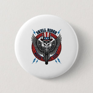 Patriottische Schedel Motorfiets Adelaar Vintage Ronde Button 5,7 Cm