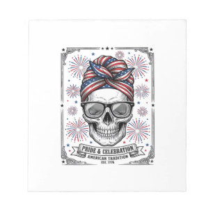 Patriottische Schedel Vuurwerk Vintage Gravure Shi Notitieblok