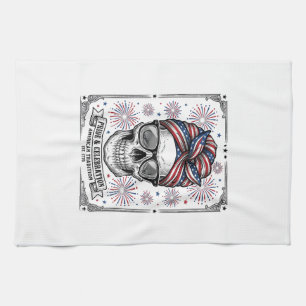 Patriottische Schedel Vuurwerk Vintage Gravure Shi Theedoek