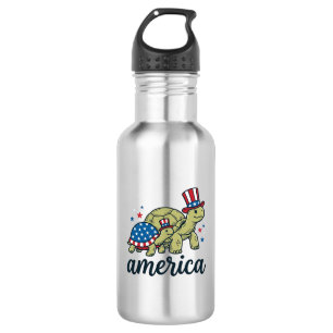 Patriottische Schildpad Amerika Vintage Gravure On Waterfles
