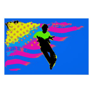 Patriottische scooter Rider en Amerikaans vlaggenw Perfect Poster