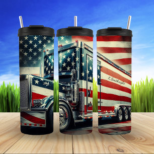 Patriottische Semi-Truck met Vlag van de V.S. Mono Thermosbeker