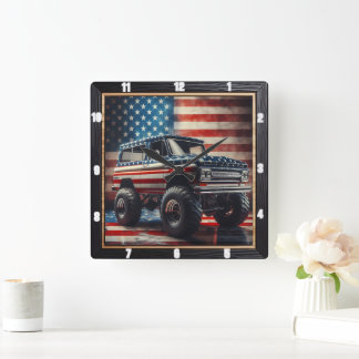 Patriottische semi-vrachtwagen Amerikaanse vlag Vierkante Klok