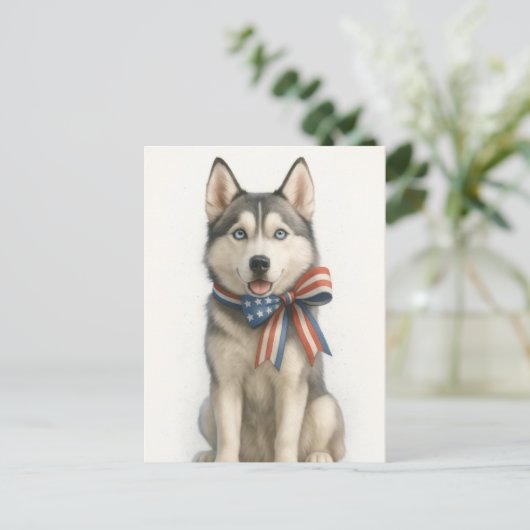 Patriottische Siberische Husky Briefkaart (Staand voorkant)