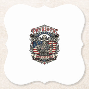 Patriottische Skelet Cowboy Donkere Patriot Skelet Kartonnen Onderzetters