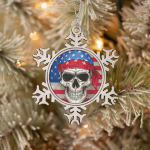 Patriottische Skull Snowflake ingelijst Ornament
