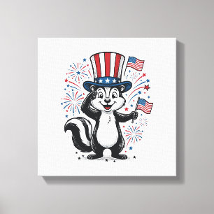 Patriottische Skunk Vintage-Vuurwerk Grafische Shi Canvas Afdruk