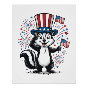 Patriottische Skunk Vintage-Vuurwerk Grafische T-s Perfect Poster