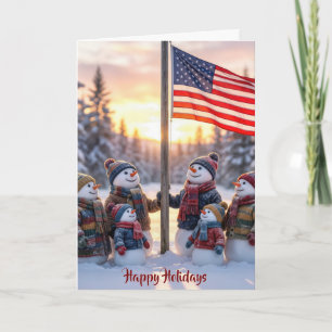 Patriottische Sneeuwman Familie Met Amerikaanse Vl Kaart