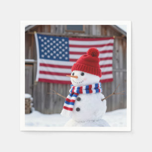 Patriottische Sneeuwman Met Amerikaanse Vlag Servet