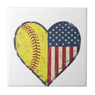 Patriottische Softbal Hart Vintage Vector Design_1 Tegeltje