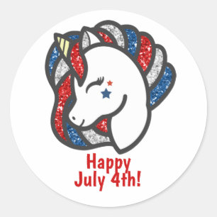 Patriottische Sparkly Red, White en Blue Unicorn Ronde Sticker