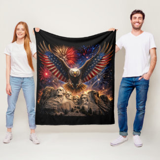 Patriottische Stekelarend Mount Rushmore-Vuurwerk Fleece Deken