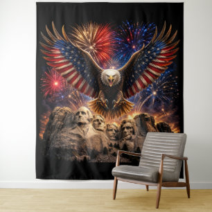 Patriottische Stekelarend Mount Rushmore Vuurwerk Wandkleed