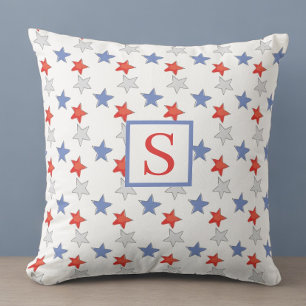 Patriottische Ster Monogram Rood Wit Blauw Ameri Kussen