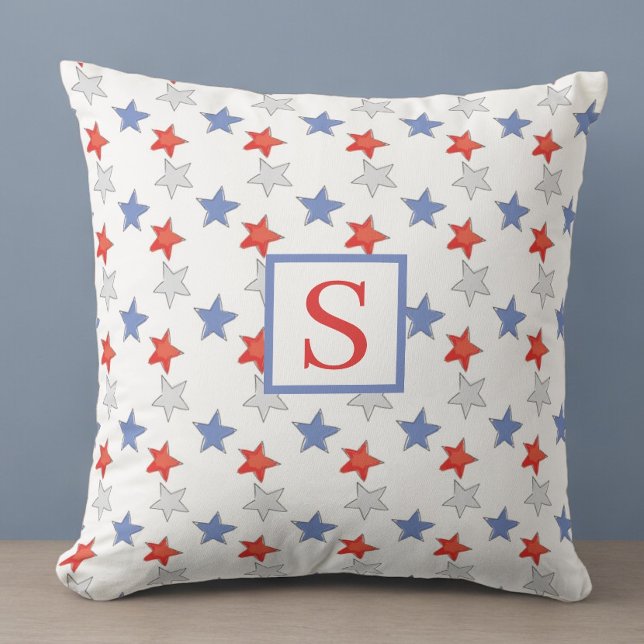 Patriottische Ster Monogram | Rood Wit Blauw Ameri Kussen (Creator heeft geüpload)