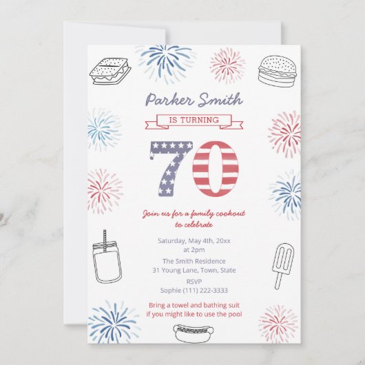 Patriottische sterren en strepen 70ste verjaardags kaart (Voorkant)