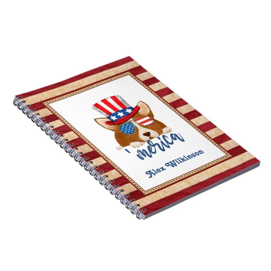 Patriottische sterren en Stripes Pet en glasbril C Notitieboek (Rechterzijde)