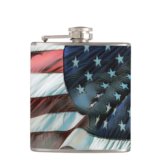 Patriottische Sterren en Strips 6 oz of 8 oz Flask Heupfles (Voorkant)