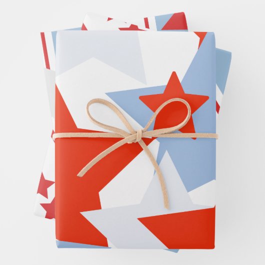 Patriottische sterren gestript Dusty Blue Red Whit Inpakpapier Vel (In situ)