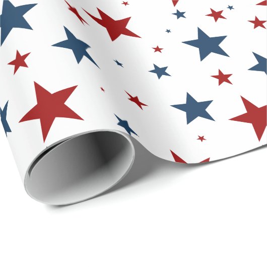 Patriottische sterren in rood wit en blauw patroon cadeaupapier (Rol Hoek)