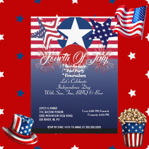 Patriottische sterren op 4 juli Firecrackers BBQ P Kaart