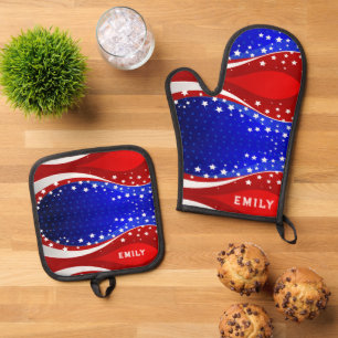 Patriottische sterren & strepen abstracte Amerikaa Ovenwant & Pannenlap Set