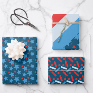 Patriottische sterren strepen spikkels blauw inpakpapier vel
