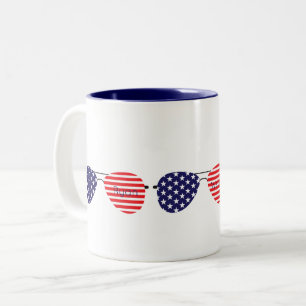 Patriottische Sterren Stripes Aviator Zonnebril Na Tweekleurige Koffiemok