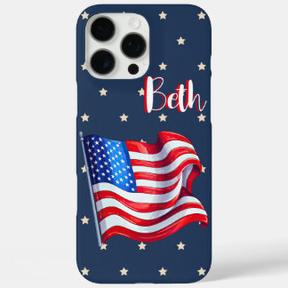Patriottische sterren vlag gepersonaliseerd iPhone 16 pro max hoesje