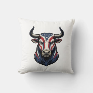 Patriottische Stier Kop Vintage Gravure Design_1 Kussen