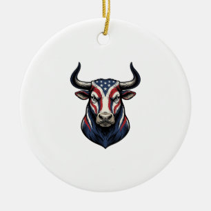 Patriottische Stier Kop Vintage Gravure Ontwerp_1 Keramisch Ornament