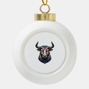 Patriottische Stier Kop Vintage Gravure Ontwerp_1 Keramische Bal Ornament