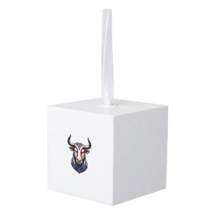 Patriottische Stier Kop Vintage Gravure Ontwerp_1 Kubus Ornament