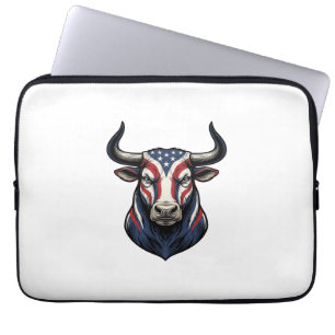 Patriottische Stier Kop Vintage Gravure Ontwerp_1 Laptop Sleeve